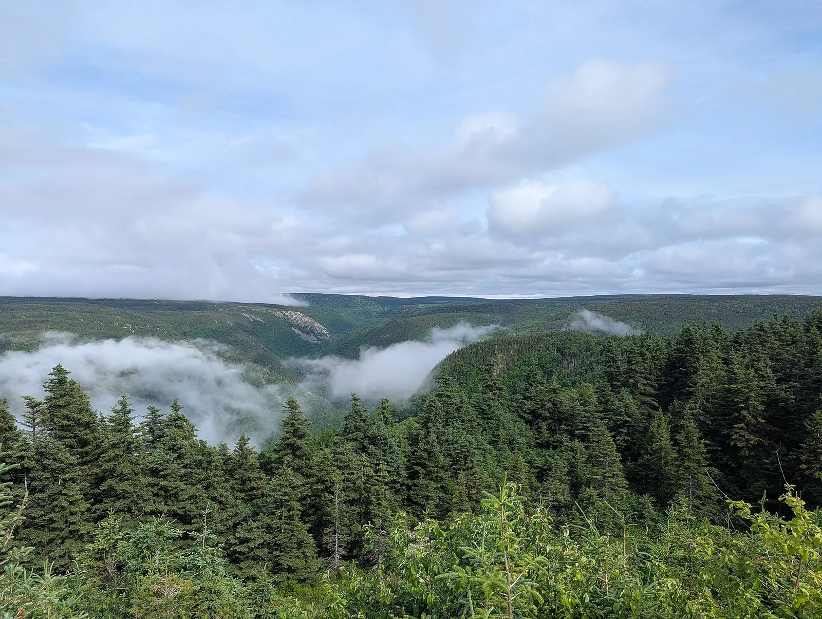 The Cabot Trail road curving between the Highlands and the ocean